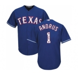 Men's Majestic Texas Rangers #1 Elvis Andrus Authentic Royal Blue Team Logo Fashion Cool Base MLB Jersey