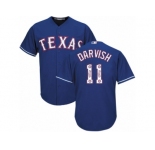 Men's Majestic Texas Rangers #11 Yu Darvish Authentic Royal Blue Team Logo Fashion Cool Base MLB Jersey