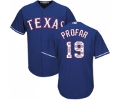 Men's Majestic Texas Rangers #19 Jurickson Profar Authentic Royal Blue Team Logo Fashion Cool Base MLB Jersey