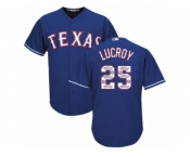 Men's Majestic Texas Rangers #25 Jonathan Lucroy Authentic Royal Blue Team Logo Fashion Cool Base MLB Jersey