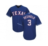 Men's Majestic Texas Rangers #3 Delino DeShields Authentic Royal Blue Team Logo Fashion Cool Base MLB Jersey