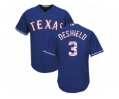 Men's Majestic Texas Rangers #3 Delino DeShields Authentic Royal Blue Team Logo Fashion Cool Base MLB Jersey