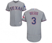 Men's Majestic Texas Rangers #3 Russell Wilson Grey Road Flex Base Authentic Collection MLB Jersey