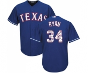 Men's Majestic Texas Rangers #34 Nolan Ryan Authentic Royal Blue Team Logo Fashion Cool Base MLB Jersey