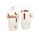 Men's Mitchell and Ness St. Louis Cardinals #1 Ozzie Smith Replica Cream Throwback MLB Jersey