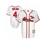 Men's Mitchell and Ness St. Louis Cardinals #4 Yadier Molina Authentic White Throwback MLB Jersey