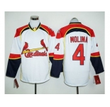 St.Louis Cardinals #4 Yadier Molina White Red Long Sleeve Stitched Baseball Jersey
