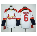 St.Louis Cardinals #6 Stan Musial White Red Long Sleeve Stitched Baseball Jersey