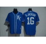 Kansas City Royals #16 Bo Jackson Blue Team Logo Print Cool Base Stitched Baseball Jersey