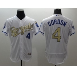 Kansas City Royals #4 Alex Gordon White 2015 World Series Champions Gold Program FlexBase Authentic Stitched MLB Jersey