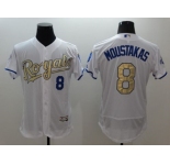Kansas City Royals #8 Mike Moustakas White 2015 World Series Champions Gold Program FlexBase Authentic Stitched MLB Jersey