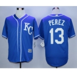 Men Kansas City Royals #13 Salvador Perez Blue 2016 Official Cool Base Jersey