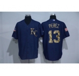 Men Kansas City Royals #13 Salvador Perez Blue Camo New Cool Base Jerseys