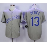 Men Kansas City Royals #13 Salvador Perez Gray 2016 Official Cool Base Jersey