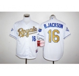 Men Kansas City Royals #16 Bo Jackson Majestic White World Series Champions Gold Program FlexBase Player Jersey
