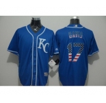 Men Kansas City Royals #17 Wade Davis Blue USA Flag Fashion Cool Base Jersey