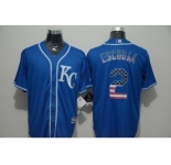 Men Kansas City Royals #2 Alcides Escobar Blue USA Flag Fashion Cool Base Jersey