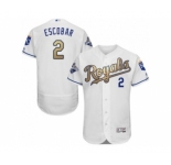 Men Kansas City Royals #2 Alcides Escobar Majestic White World Series Champions Gold Program FlexBase Player Jersey