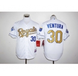 Men Kansas City Royals #30 Yordano Ventura Majestic White World Series Champions Gold Program FlexBase Player Jersey