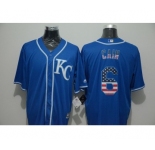 Men Kansas City Royals #6 Lorenzo Cain Blue USA Flag Fashion Cool Base Jersey