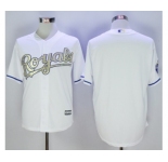 Men Kansas City Royals Blank Majestic White 2015 World Series Champions Gold Program Cool Base Jersey