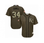 Men Majestic Kansas City Royals #34 Trevor Cahill Authentic Green Salute to Service MLB Jersey