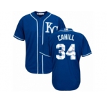 Men Majestic Kansas City Royals #34 Trevor Cahill Blue Authentic Blue Team Logo Fashion Cool Base MLB Jersey