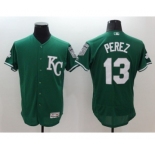 Men's Kansas City Royals #13 Salvador Perez Majestic Green Celtic Flexbase Authentic Collection Player Jersey