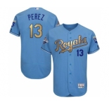 Men's Majestic Kansas City Royals #13 Salvador Perez Authentic Light Blue 2015 World Series Champions Gold Program FlexBase MLB Jersey