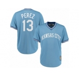 Men's Majestic Kansas City Royals #13 Salvador Perez Replica Light Blue Cooperstown MLB Jersey