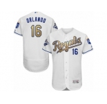 Men's Majestic Kansas City Royals #16 Paulo Orlando Authentic White 2015 World Series Champions Gold Program FlexBase MLB Jersey
