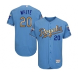 Men's Majestic Kansas City Royals #20 Frank White Authentic Light Blue 2015 World Series Champions Gold Program FlexBase MLB Jersey