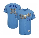 Men's Majestic Kansas City Royals #36 Edinson Volquez Authentic Light Blue 2015 World Series Champions Gold Program FlexBase MLB Jersey