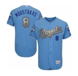 Men's Majestic Kansas City Royals #8 Mike Moustakas Authentic Light Blue 2015 World Series Champions Gold Program FlexBase MLB Jersey
