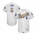 mlb jerseys kansas city royals #6 cain white world series champions gold