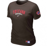 Women MLB Chicago Cubs Nike Brown Short Sleeve Practice T-Shirt
