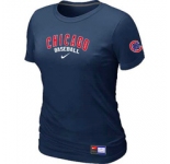 Women MLB Chicago Cubs Nike D.Blue Short Sleeve Practice T-Shirt
