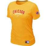 Women MLB Chicago Cubs Nike Yellow Short Sleeve Practice T-Shirt