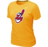 Women MLB Cleveland Indians Heathered Nike Yellow Blended T-Shirt