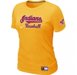 Women MLB Cleveland Indians Nike Yellow Short Sleeve Practice T-Shirt