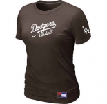 Women MLB Los Angeles Dodgers Nike Brown Short Sleeve Practice T-Shirt