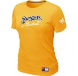 Women MLB Milwaukee Brewers Nike Yellow Short Sleeve Practice T-Shirt