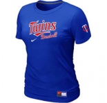 Women MLB Minnesota Twins Nike Blue Short Sleeve Practice T-Shirt