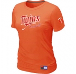 Women MLB Minnesota Twins Nike Orange Short Sleeve Practice T-Shirt