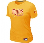 Women MLB Minnesota Twins Nike Yellow Short Sleeve Practice T-Shirt