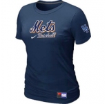 Women MLB New York Mets Nike D.Blue Short Sleeve Practice T-Shirt