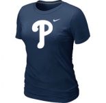Women MLB Philadelphia Phillies Heathered D.Blue Nike Blended T-Shirt