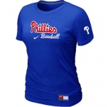 Women MLB Philadelphia Phillies Nike Blue Short Sleeve Practice T-Shirt