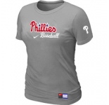 Women MLB Philadelphia Phillies Nike L.Grey Short Sleeve Practice T-Shirt