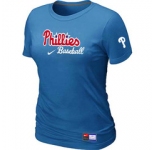 Women MLB Philadelphia Phillies Nike L.blue Short Sleeve Practice T-Shirt